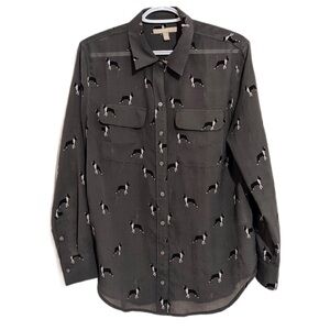 Banana Republic Black french bulldog Print Button-Down blouse